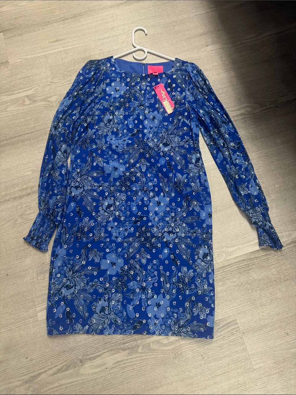 Lily Pulitzer Royal Blue Floral Long Sleeve Tie-Waist Dress